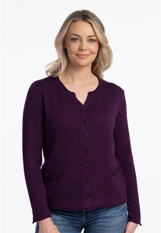 Plum Merino Open Neck Cardi