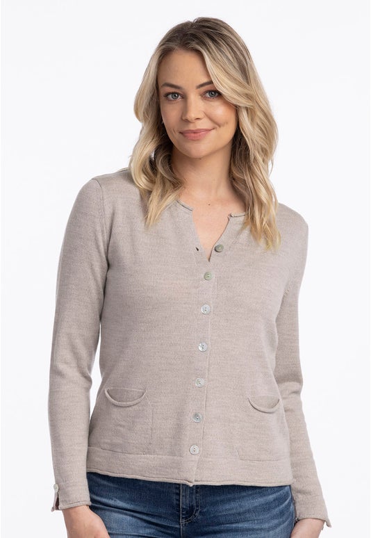 Sand Merino Open Neck Cardi