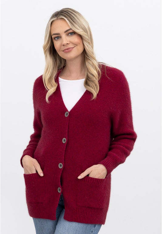 Raspberry Merino Possum Boyfriend Cardigan