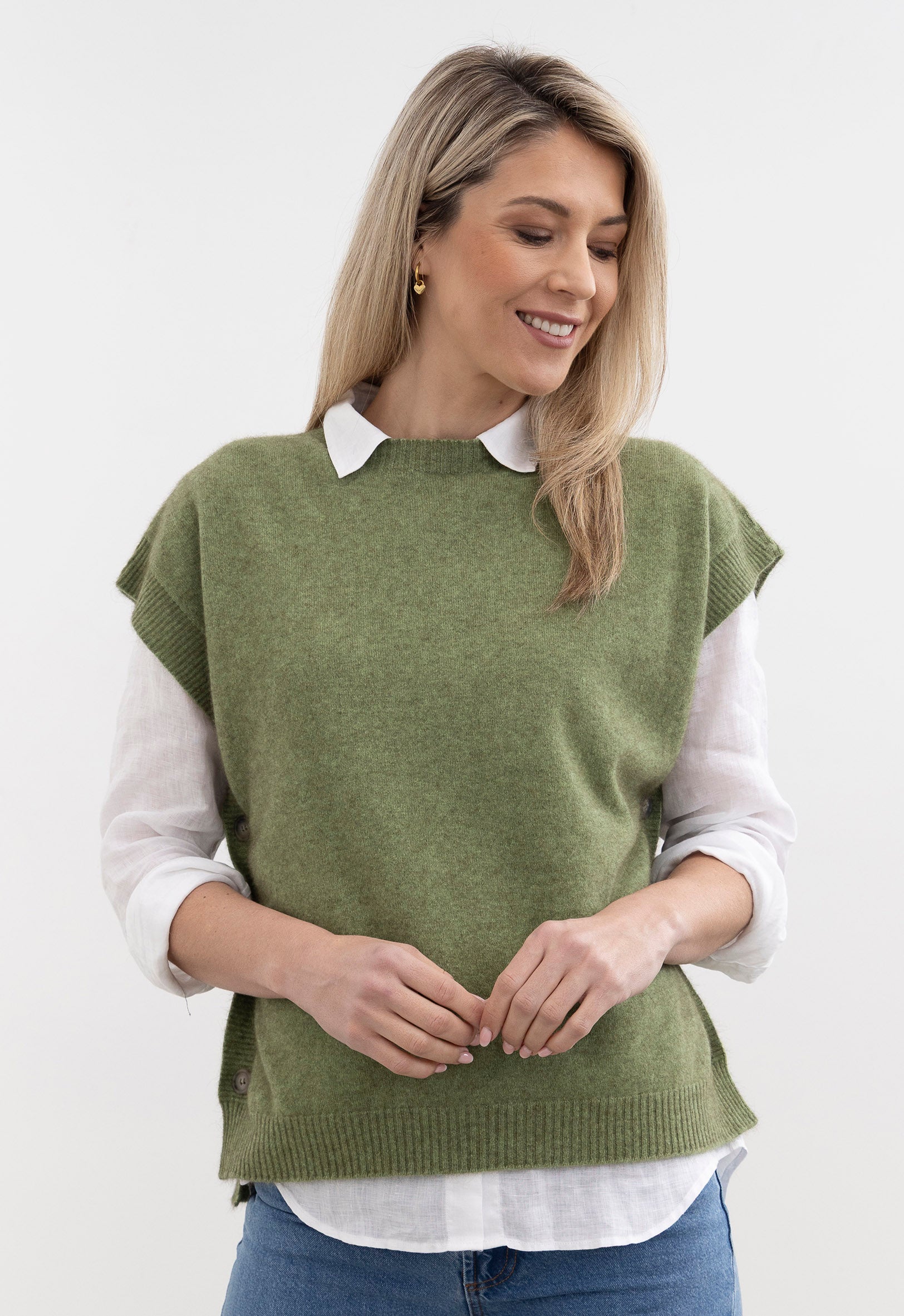 Merino Possum Button Vest Pistachio | The Wool Company