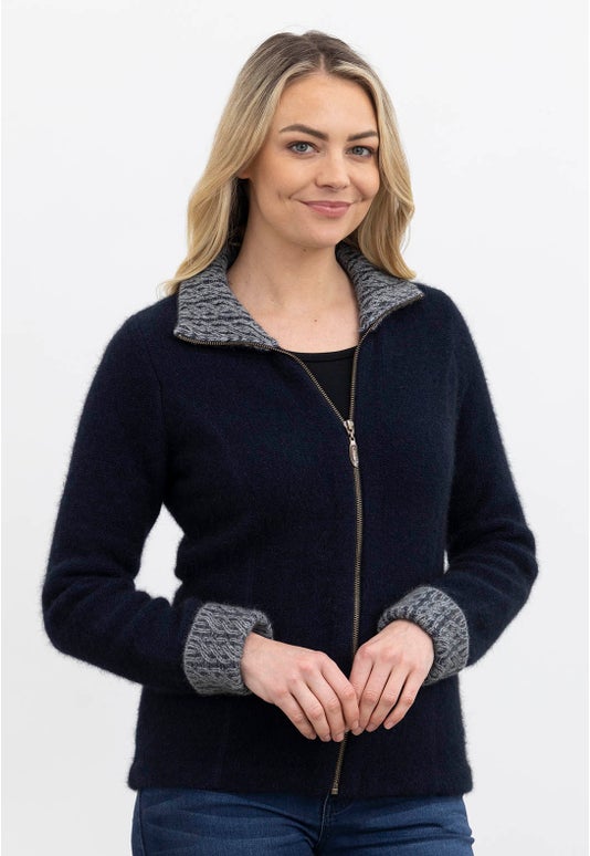 Navy Merino Possum Cable Trim Jacket