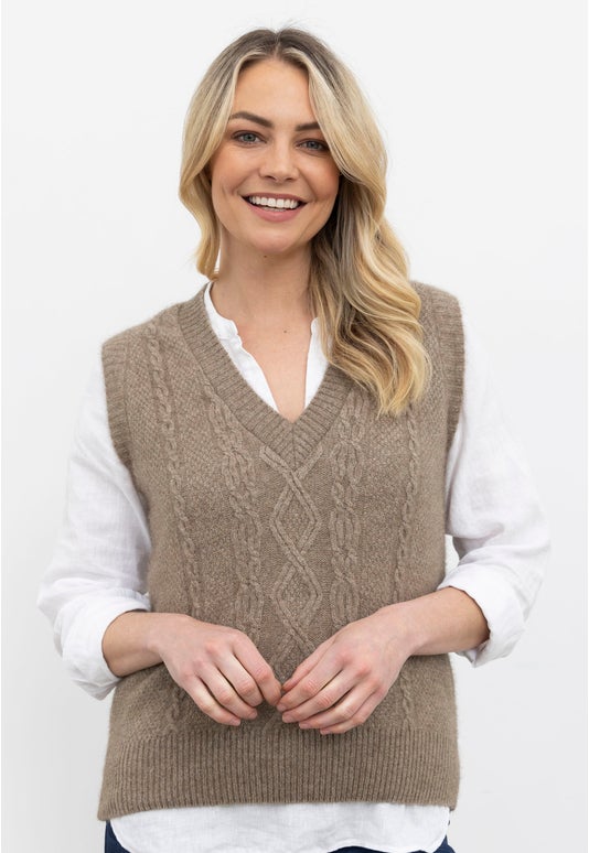 Mocha Merino Possum Cable Vest