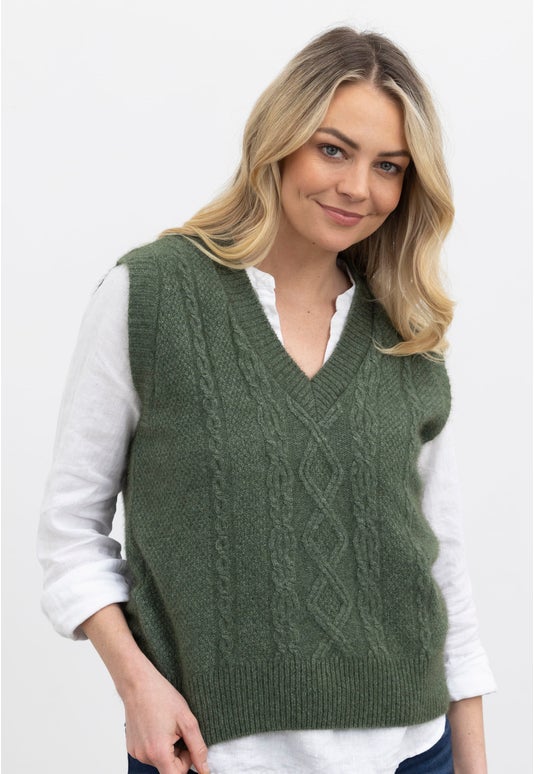 Moss Merino Possum Cable Vest
