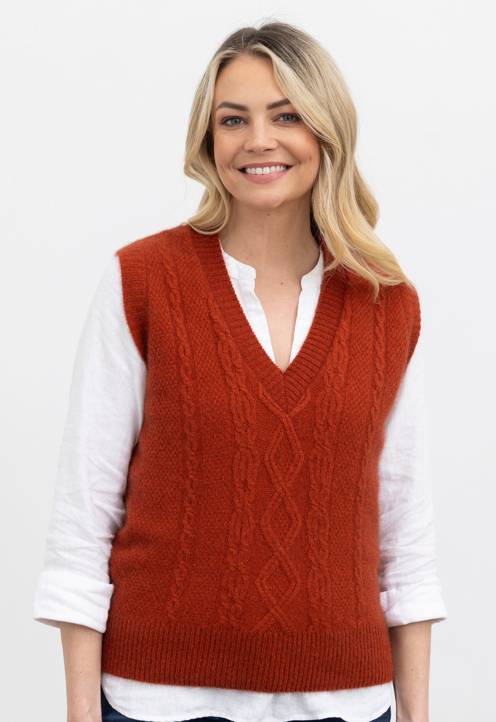 Merino Possum Cable Vest Mocha | The Wool Company
