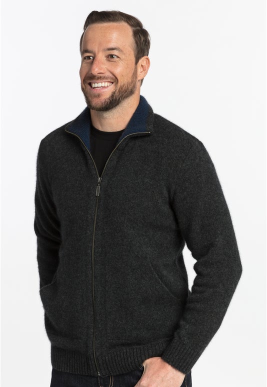 Graphite Merino Possum Contrast Trim Jacket
