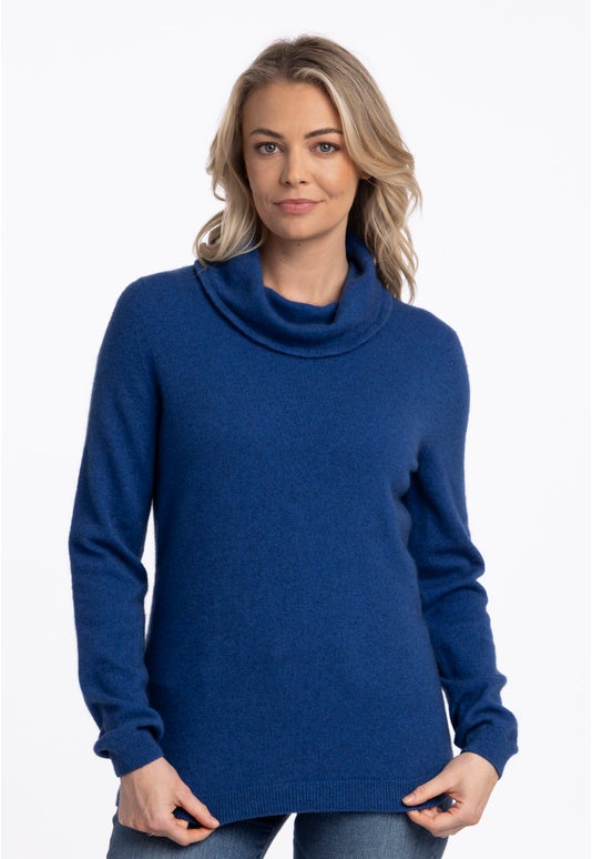 Cornflower Merino Possum Cowl Neck Sweater