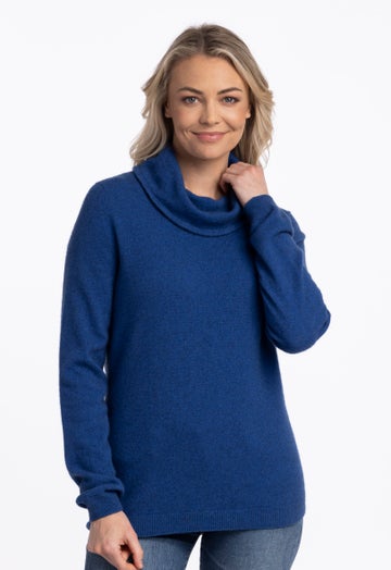 Cornflower Merino Possum Cowl Neck Sweater