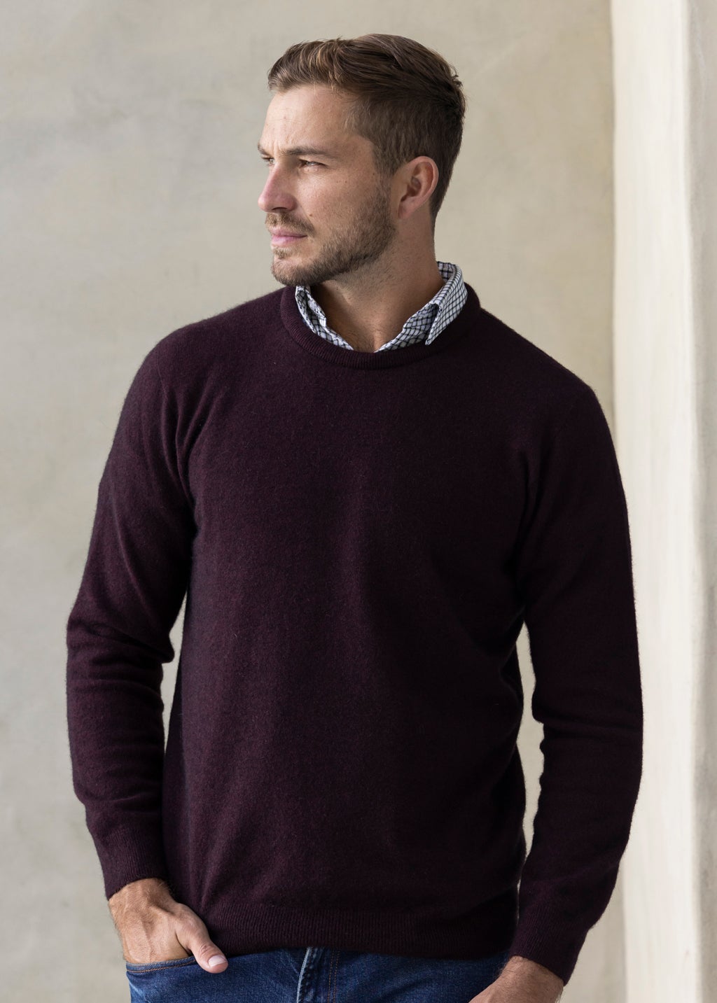 Merino Possum Crew Neck Jersey Shiraz | The Wool Company