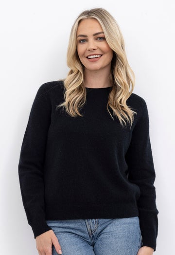 Black Merino Possum Crop Sweater