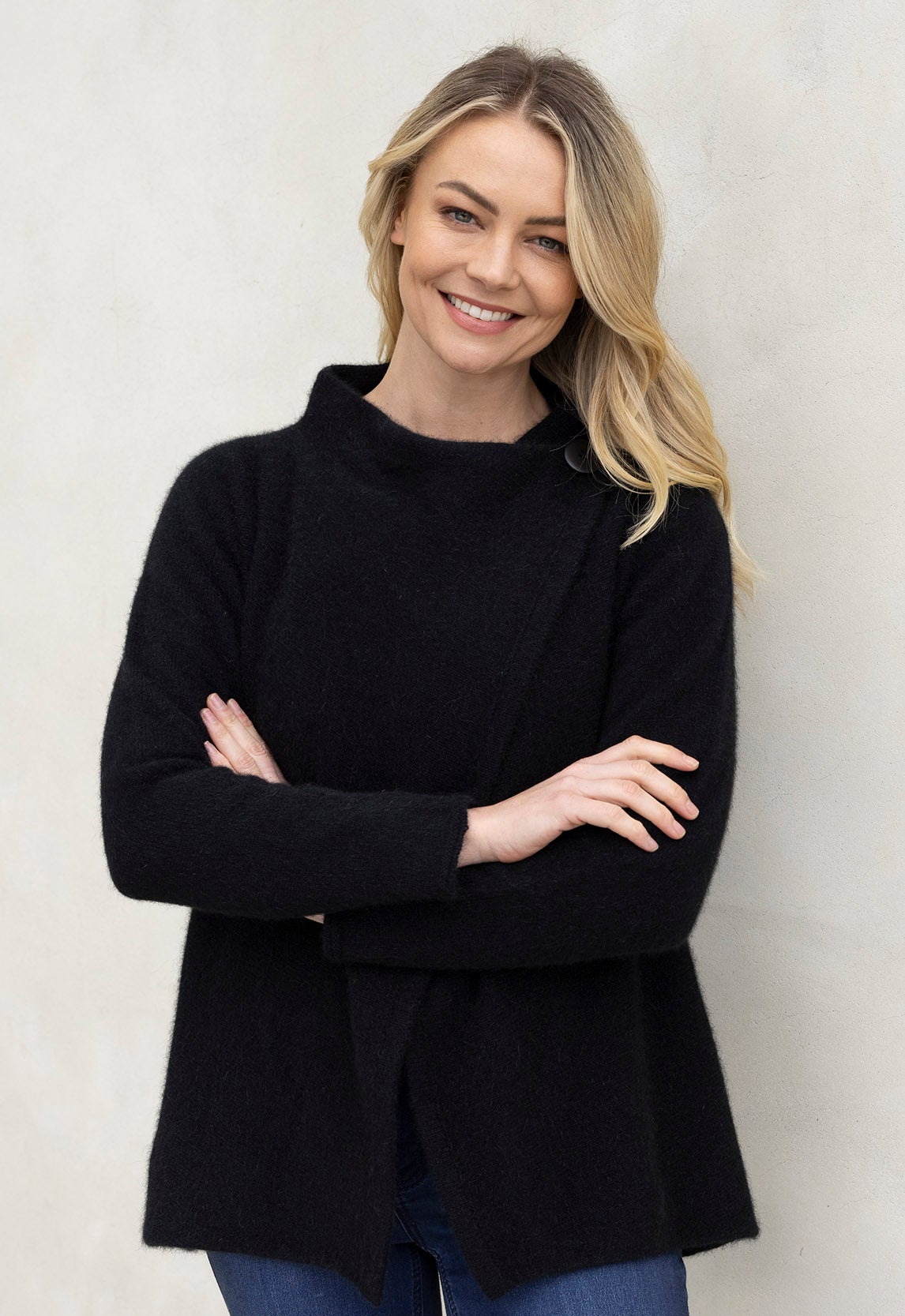 Merino Possum Enfold Jacket Black | The Wool Company