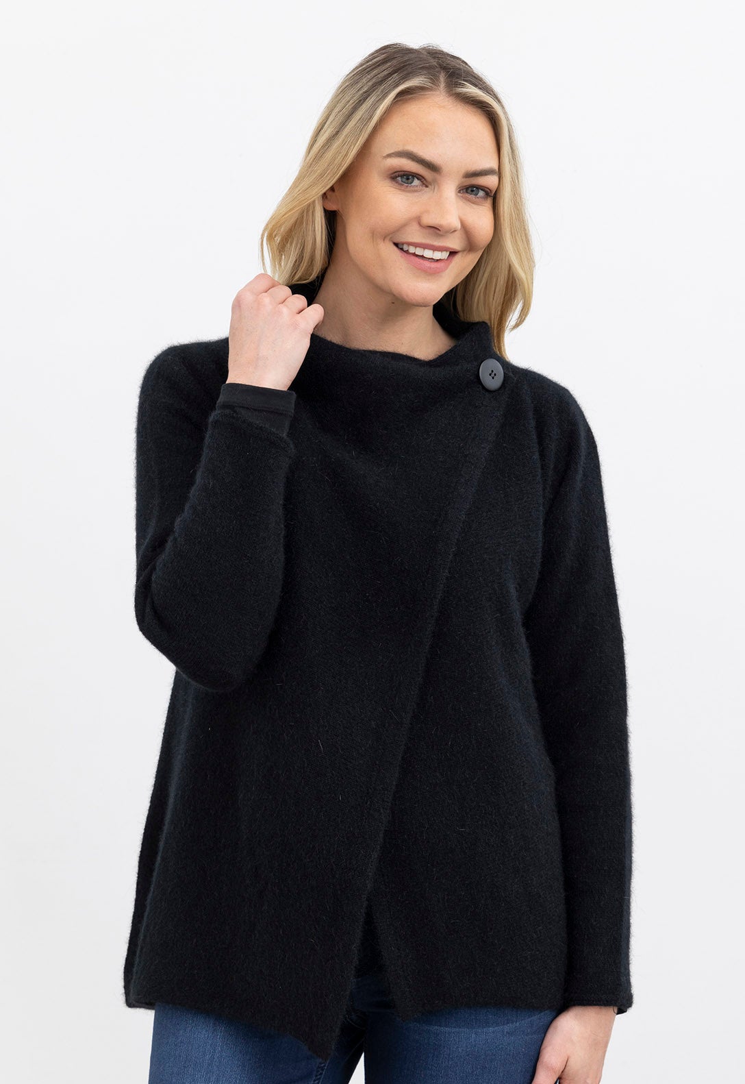 Merino Possum Enfold Jacket Black | The Wool Company