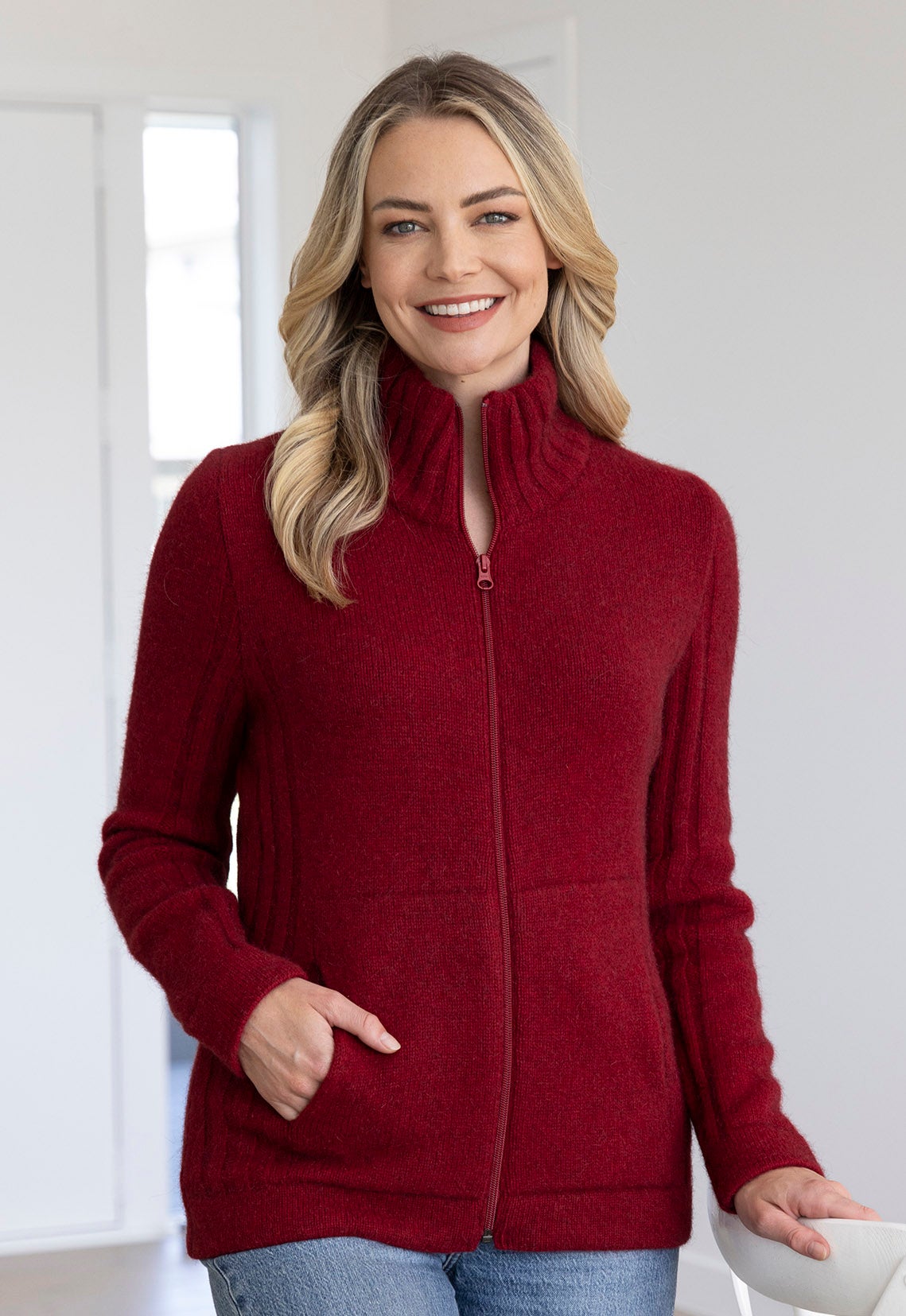 【極美品】Theory／Novo Merino Rib Jacket Merino Possum Essential Rib Jacket Berry | The Wool Company