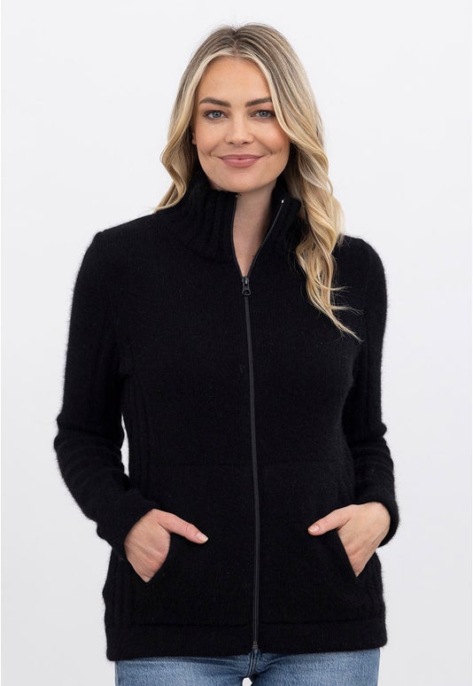 Black Merino Possum Essential Rib Jacket