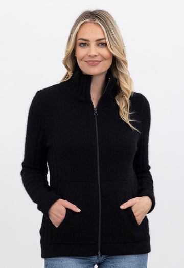 Black Merino Possum Essential Rib Jacket