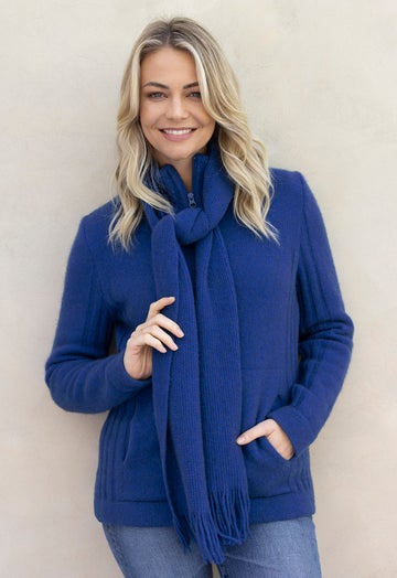 Cornflower Merino Possum Essential Rib Jacket