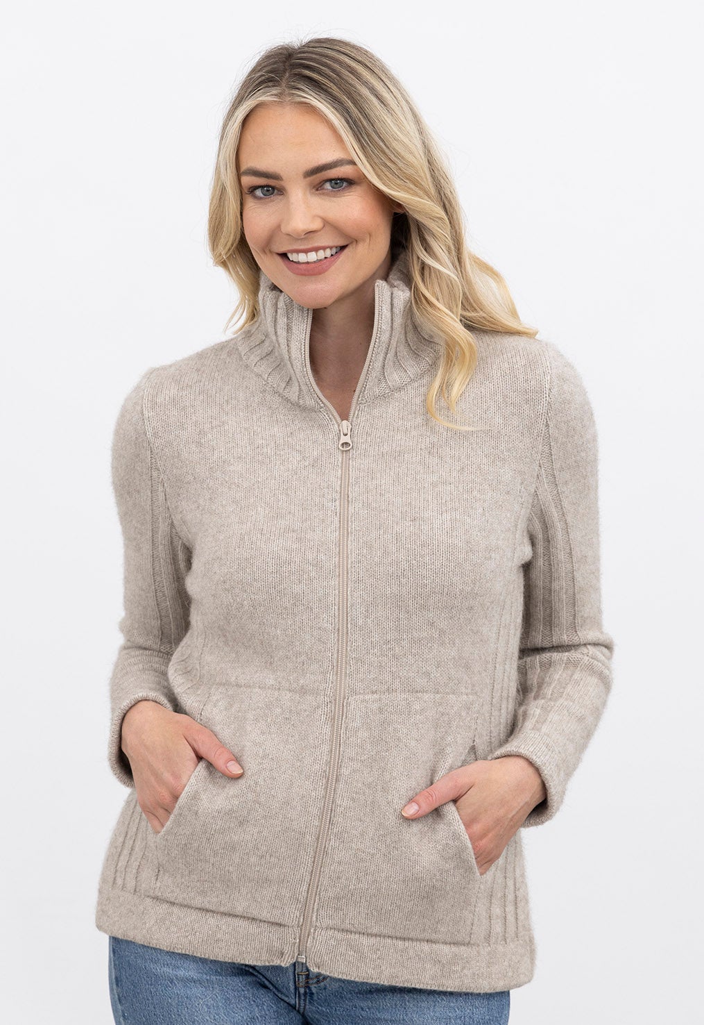 Merino Possum Essential Rib Jacket Natural | The Wool Company