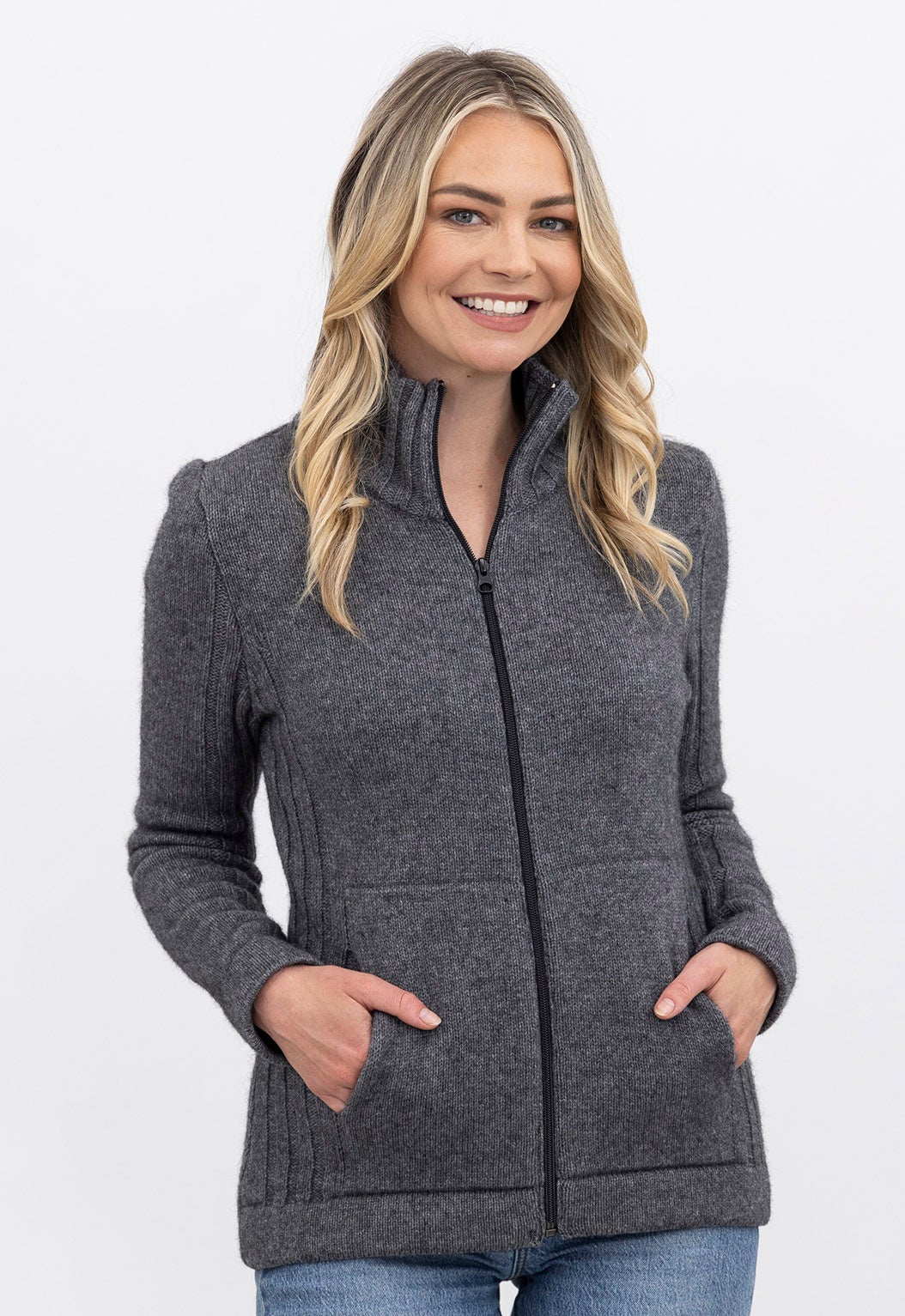 Merino Possum Essential Rib Jacket Berry | The Wool Company