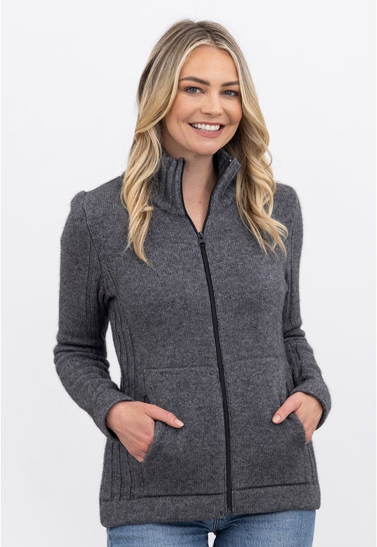 Silver Merino Possum Essential Rib Jacket