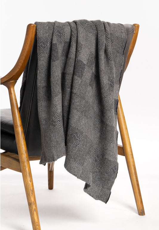 Merino Possum Jacquard Throw Navy/Mist