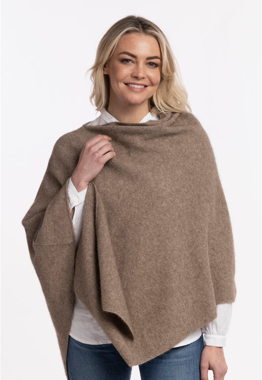 Mocha Merino Possum Moss Stitch Poncho