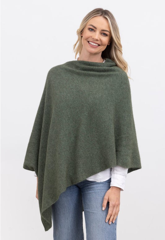 Moss Merino Possum Moss Stitch Poncho