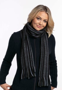 Black Merino Possum Multi Stripe Scarf