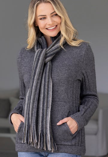 Silver Merino Possum Multi Stripe Scarf