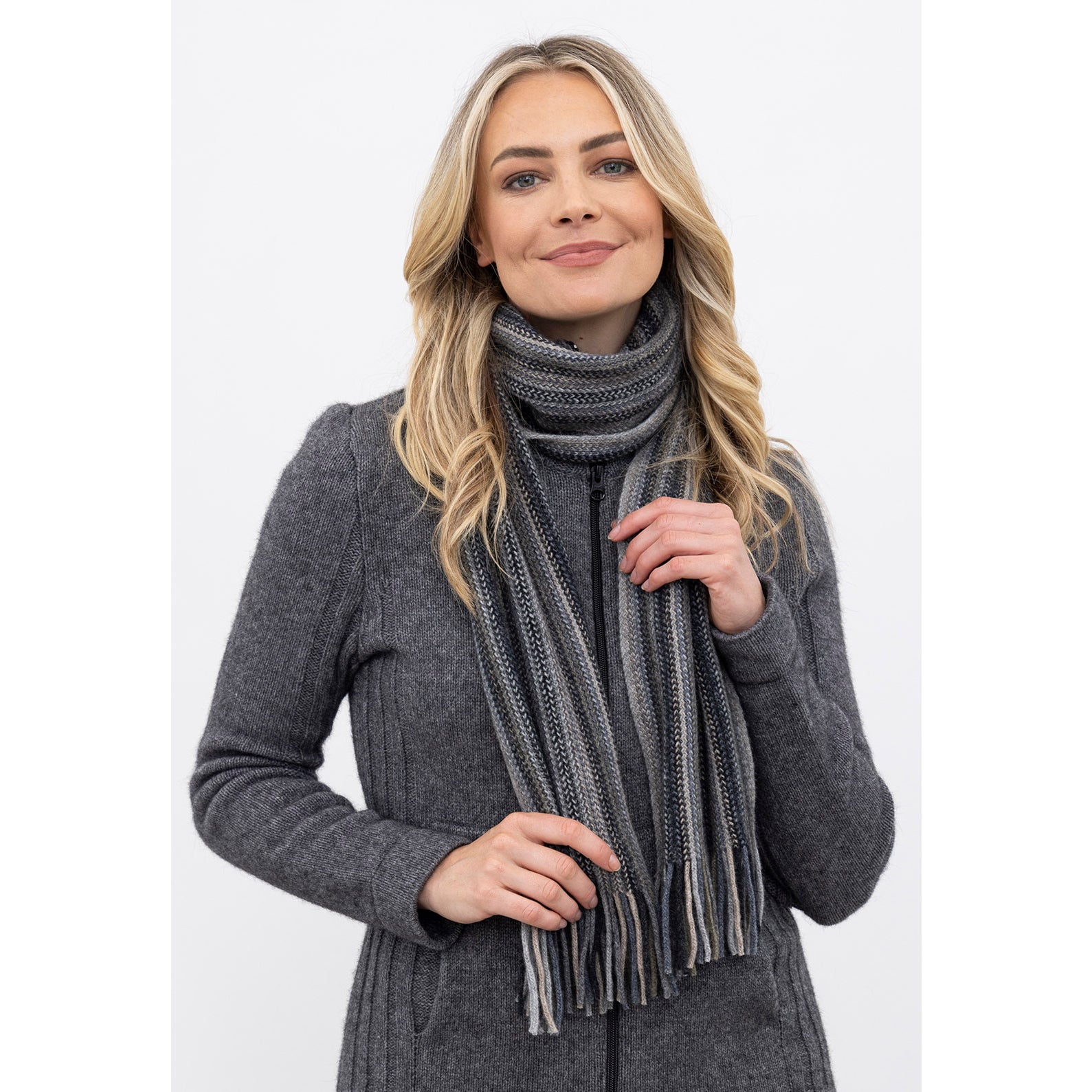 Merino Possum Multi Stripe Scarf Silver The Wool Company
