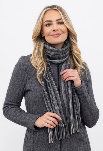 Silver Merino Possum Multi Stripe Scarf