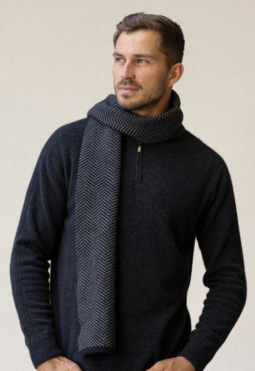 Black Merino Possum Parquet Scarf