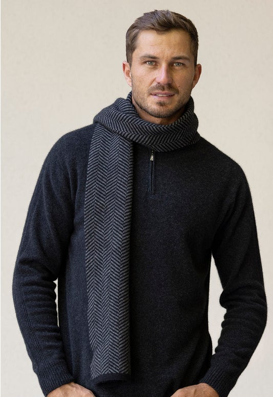 Black Merino Possum Parquet Scarf