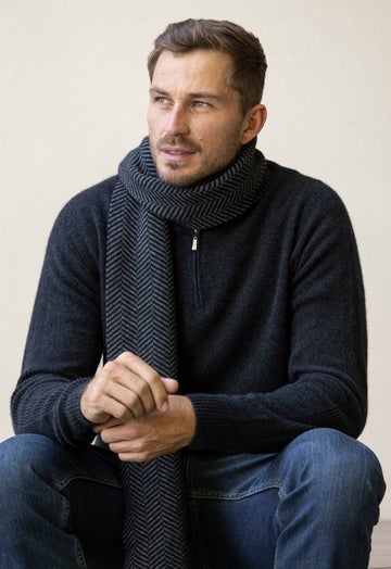 Black Merino Possum Parquet Scarf