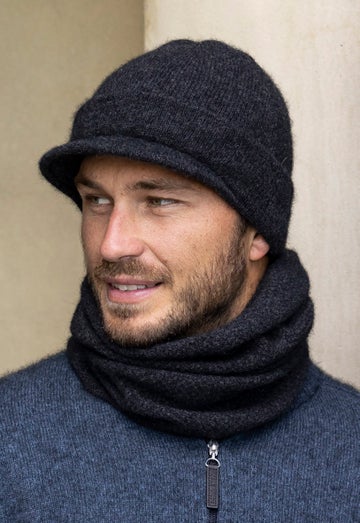 Charcoal Merino Possum Peaked Beanie
