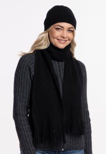 Black Merino Possum Plain Wide Scarf