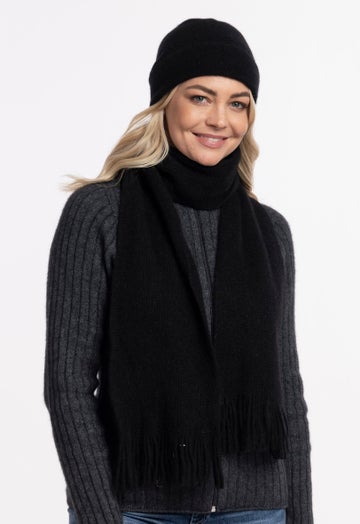 Black Merino Possum Plain Wide Scarf