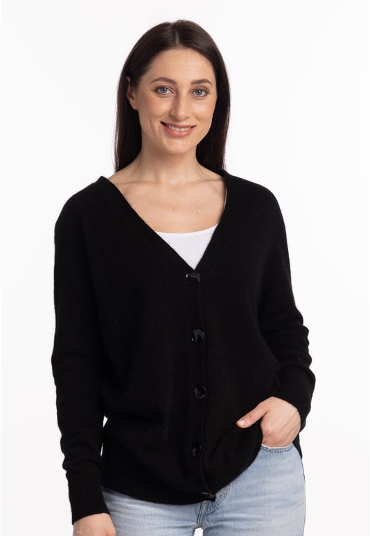 Black Merino Possum Relaxed V Cardigan