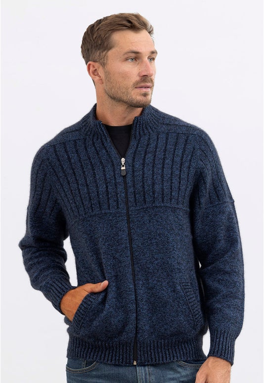 Blue Marl Merino Possum Rib Panel Jacket