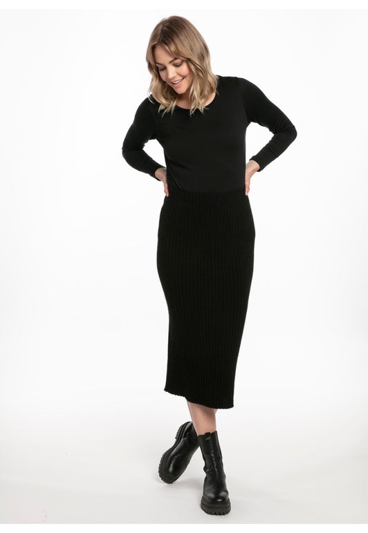 Black Merino Possum Ribbed Skirt