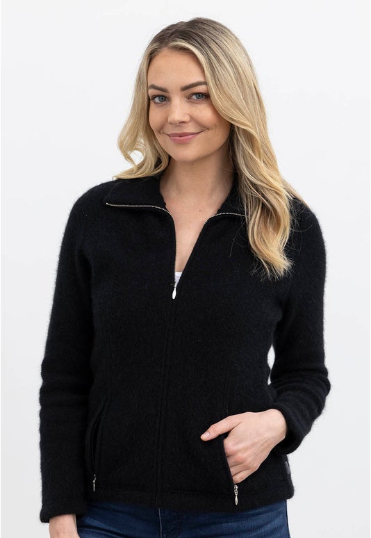 Black Merino Possum Shaped Zip Jacket