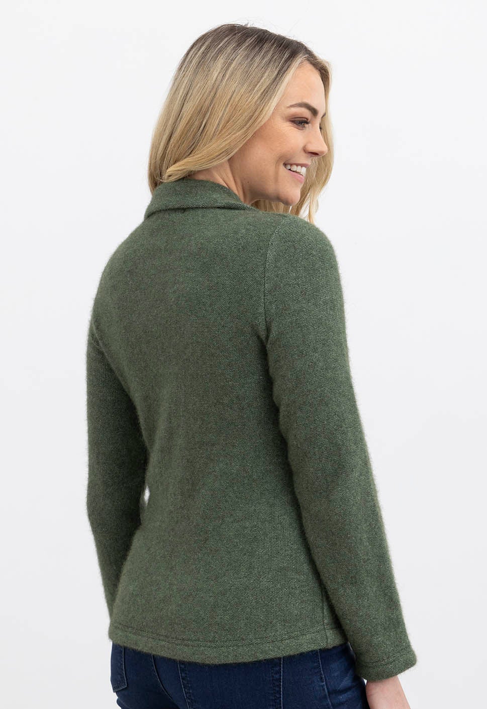 Merino Possum Shaped Zip Jacket Moss | The Wool Company