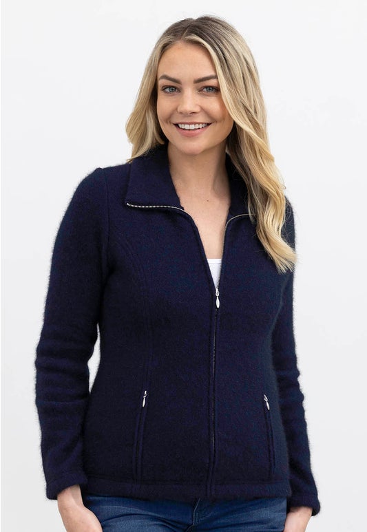 Navy Merino Possum Shaped Zip Jacket