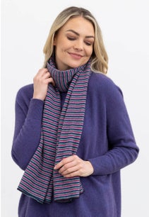 Navy Merino Possum Six Colour Scarf