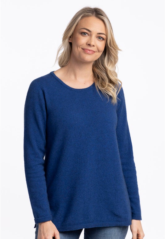 Cornflower Merino Possum Split Crew Sweater