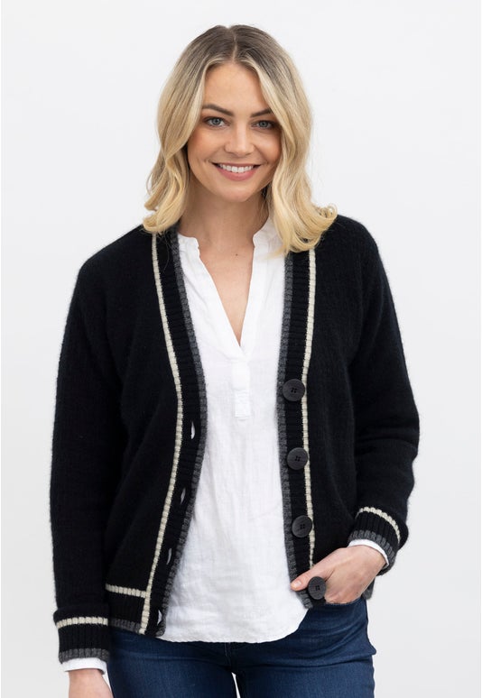 Merino Possum Textured Cardigan Black