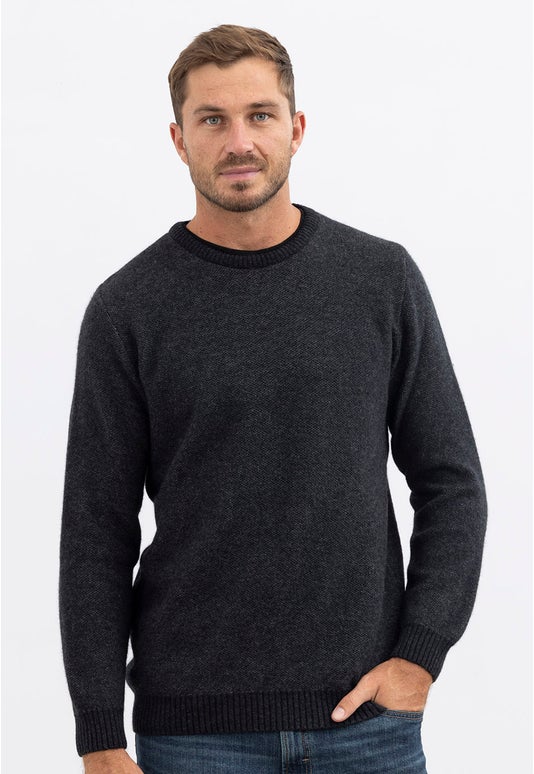 Charcoal Merino Possum Textured Crew