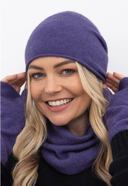 Violet Merino Possum Travel Beanie