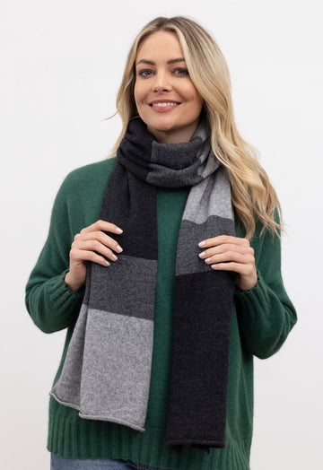 Charcoal Stripe Merino Possum Travel Scarf