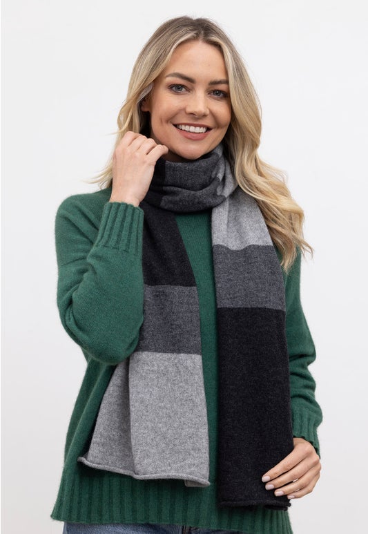 Charcoal Stripe Merino Possum Travel Scarf