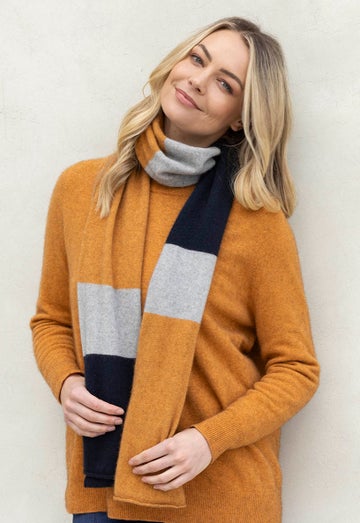 Ginger Stripe Merino Possum Travel Scarf