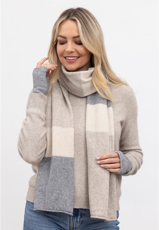 Natural Stripe Merino Possum Travel Scarf